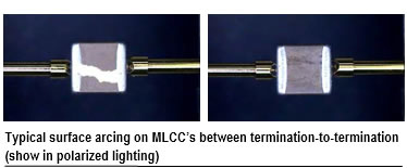 Typical surface arcing on MLCCs